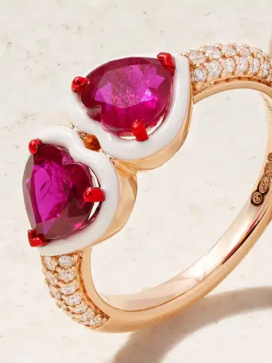Kamyen Twin Heart 18-karat Rose Gold, Ruby, Diamond And Enamel Ring | Thumbnail 4 Kamyen Twin Heart 18-karat Rose Gold, Ruby, Diamond And Enamel Ring | Thumbnail 4