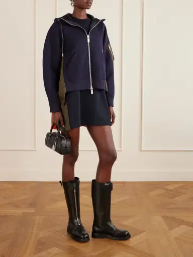 Sacai Sponge Sweat Shell-paneled Cotton-blend Jersey Zip-up Hoodie | Thumbnail 2 Sacai Sponge Sweat Shell-paneled Cotton-blend Jersey Zip-up Hoodie | Thumbnail 2