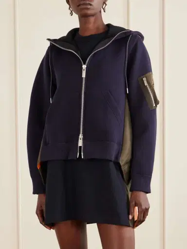Sacai Sponge Sweat Shell-paneled Cotton-blend Jersey Zip-up Hoodie | Thumbnail 3 Sacai Sponge Sweat Shell-paneled Cotton-blend Jersey Zip-up Hoodie | Thumbnail 3