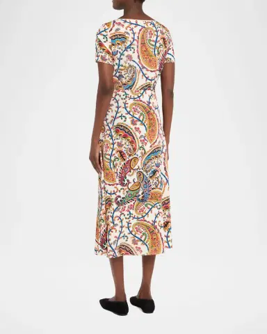 Etro Paisley-Print Short-Sleeve A-Line Midi Dress | Thumbnail 3 Etro Paisley-Print Short-Sleeve A-Line Midi Dress | Thumbnail 3