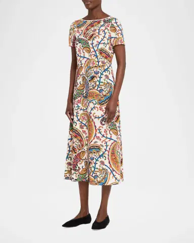 Etro Paisley-Print Short-Sleeve A-Line Midi Dress | Thumbnail 4 Etro Paisley-Print Short-Sleeve A-Line Midi Dress | Thumbnail 4
