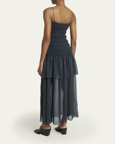 Proenza Schouler Michal Smocked Drop-Waist Georgette Maxi Dress | Thumbnail 3 Proenza Schouler Michal Smocked Drop-Waist Georgette Maxi Dress | Thumbnail 3