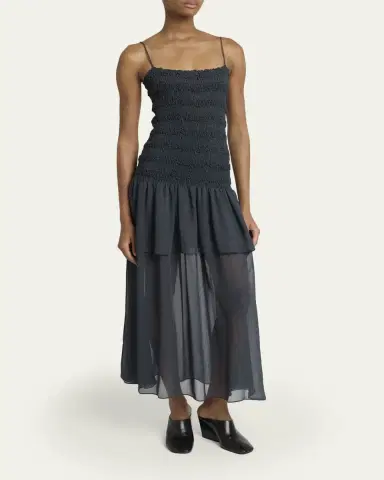 Proenza Schouler Michal Smocked Drop-Waist Georgette Maxi Dress | Thumbnail 4 Proenza Schouler Michal Smocked Drop-Waist Georgette Maxi Dress | Thumbnail 4