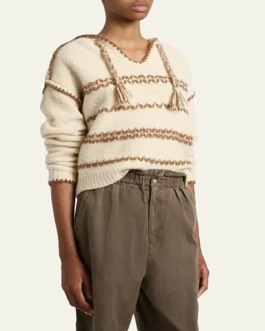 Etoile Isabel Marant Romera Stripe Embroidered Wool-Mohair Hooded Sweater | Thumbnail 4 Etoile Isabel Marant Romera Stripe Embroidered Wool-Mohair Hooded Sweater | Thumbnail 4