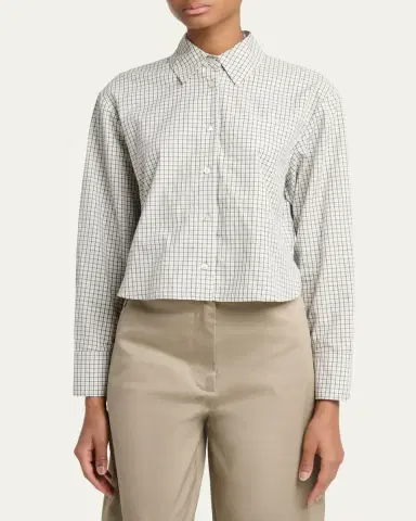 Proenza Schouler White Label Olive Cropped Check Shirt | Thumbnail 4 Proenza Schouler White Label Olive Cropped Check Shirt | Thumbnail 4
