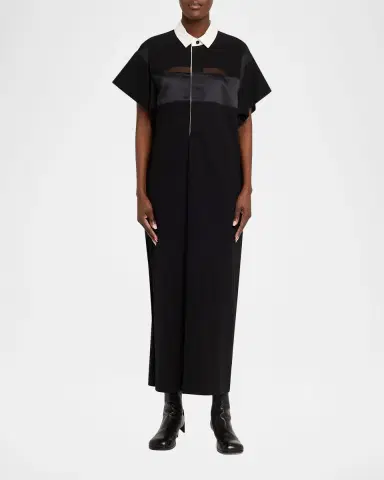 sacai Satin-Inset Cotton Jersey Short-Sleeve Maxi Polo Dress | Thumbnail 6 sacai Satin-Inset Cotton Jersey Short-Sleeve Maxi Polo Dress | Thumbnail 6