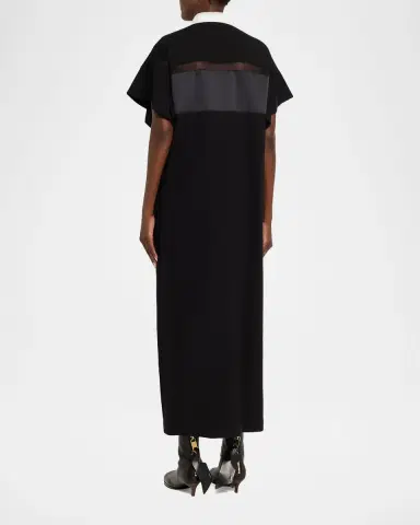 sacai Satin-Inset Cotton Jersey Short-Sleeve Maxi Polo Dress | Thumbnail 7 sacai Satin-Inset Cotton Jersey Short-Sleeve Maxi Polo Dress | Thumbnail 7