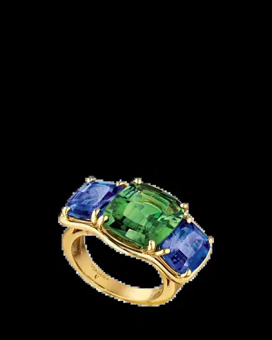 Verdura 18K Yellow Gold Tanzanite and Green Tourmaline 3-Stone Ring | Thumbnail 2 Verdura 18K Yellow Gold Tanzanite and Green Tourmaline 3-Stone Ring | Thumbnail 2