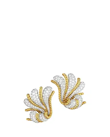 Verdura Platinum and 18K Yellow Gold Diamond Fan Earrings | Thumbnail 1 Verdura Platinum and 18K Yellow Gold Diamond Fan Earrings | Thumbnail 1