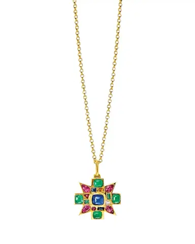 VERDURA 18K Yellow Gold Sapphire and Emerald Mini Byzantine Pendant Necklace | Thumbnail 1 VERDURA 18K Yellow Gold Sapphire and Emerald Mini Byzantine Pendant Necklace | Thumbnail 1
