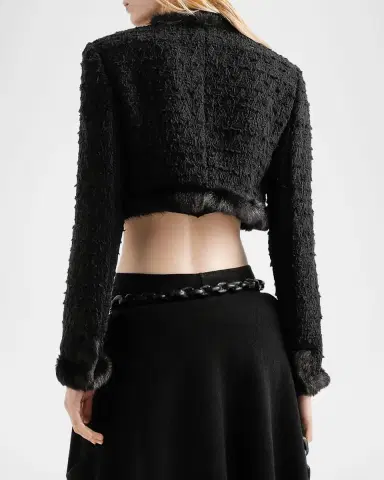 Dolce & Gabbana Faux Fur Trim Tweed Crop Jacket | Thumbnail 3 Dolce & Gabbana Faux Fur Trim Tweed Crop Jacket | Thumbnail 3