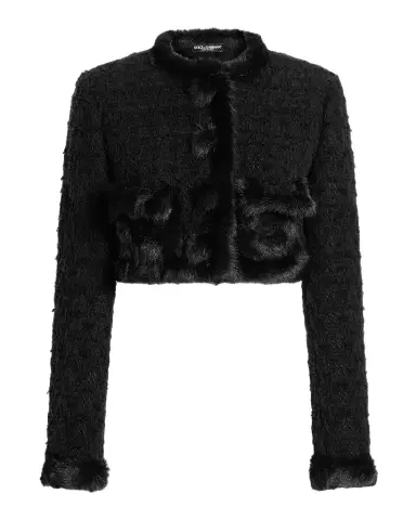 Dolce & Gabbana Faux Fur Trim Tweed Crop Jacket | Thumbnail 1 Dolce & Gabbana Faux Fur Trim Tweed Crop Jacket | Thumbnail 1