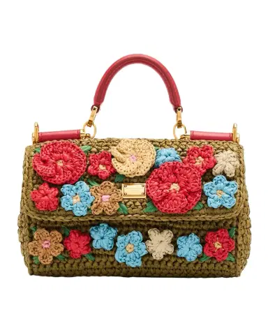 Dolce & Gabbana Floral Applique Crochet Faux Raffia Top-Handle Bag | Thumbnail 1 Dolce & Gabbana Floral Applique Crochet Faux Raffia Top-Handle Bag | Thumbnail 1