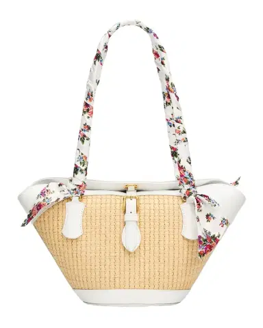 Dolce & Gabbana Floral & Leather-Trim Woven Shoulder Bag | Thumbnail 1 Dolce & Gabbana Floral & Leather-Trim Woven Shoulder Bag | Thumbnail 1