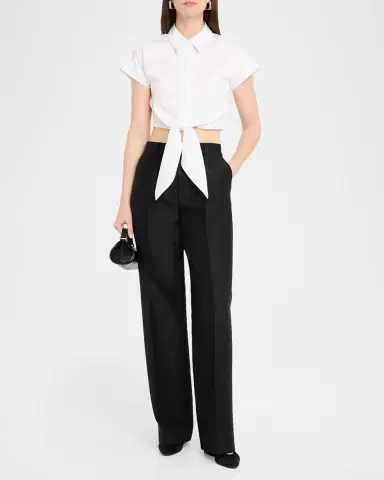 Adam Lippes Mila Cotton Poplin Tie Crop Button-Down Top | Thumbnail 2 Adam Lippes Mila Cotton Poplin Tie Crop Button-Down Top | Thumbnail 2