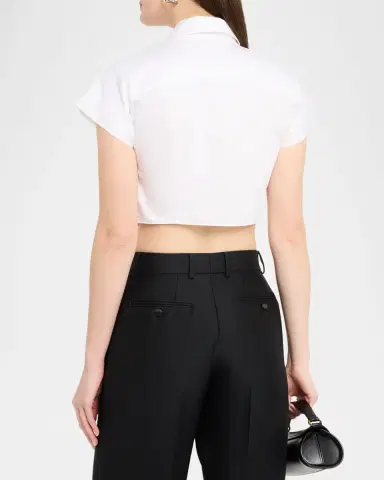 Adam Lippes Mila Cotton Poplin Tie Crop Button-Down Top | Thumbnail 3 Adam Lippes Mila Cotton Poplin Tie Crop Button-Down Top | Thumbnail 3