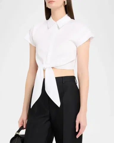 Adam Lippes Mila Cotton Poplin Tie Crop Button-Down Top | Thumbnail 4 Adam Lippes Mila Cotton Poplin Tie Crop Button-Down Top | Thumbnail 4
