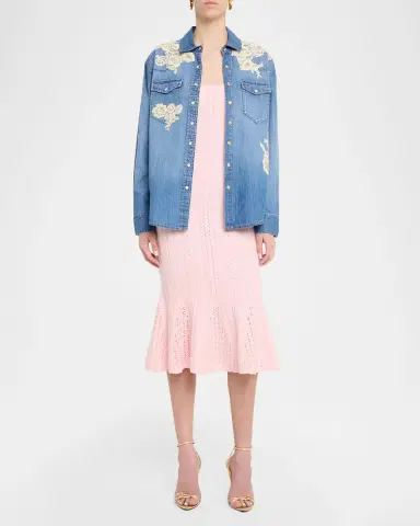 LoveShackFancy Kelith Floral Embroidered Denim Shirt | Thumbnail 2 LoveShackFancy Kelith Floral Embroidered Denim Shirt | Thumbnail 2