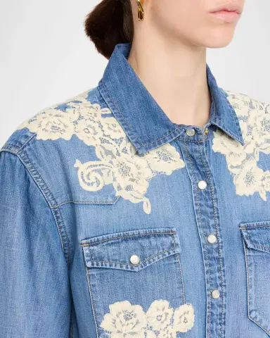 LoveShackFancy Kelith Floral Embroidered Denim Shirt | Thumbnail 5 LoveShackFancy Kelith Floral Embroidered Denim Shirt | Thumbnail 5