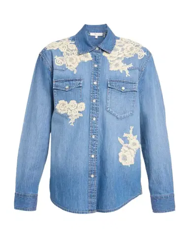 LoveShackFancy Kelith Floral Embroidered Denim Shirt | Thumbnail 1 LoveShackFancy Kelith Floral Embroidered Denim Shirt | Thumbnail 1