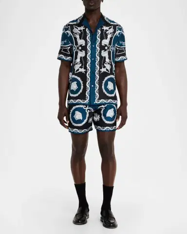 Versace Men 's Printed Silk Twill Pull-On Shorts | Thumbnail 2 Versace Men 's Printed Silk Twill Pull-On Shorts | Thumbnail 2