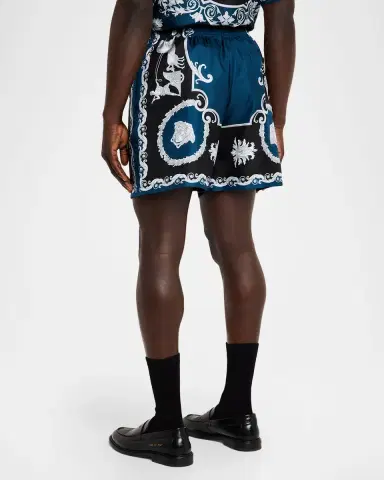 Versace Men 's Printed Silk Twill Pull-On Shorts | Thumbnail 3 Versace Men 's Printed Silk Twill Pull-On Shorts | Thumbnail 3
