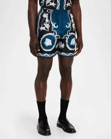 Versace Men 's Printed Silk Twill Pull-On Shorts | Thumbnail 4 Versace Men 's Printed Silk Twill Pull-On Shorts | Thumbnail 4