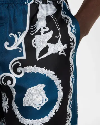 Versace Men 's Printed Silk Twill Pull-On Shorts | Thumbnail 5 Versace Men 's Printed Silk Twill Pull-On Shorts | Thumbnail 5