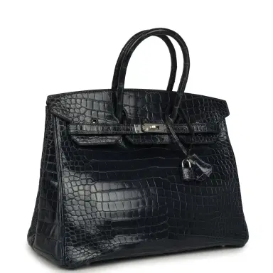 HERMÈS Pre-owned Hermes Birkin 35 Bleu Abysse Shiny Porosus Crocodile Palladium Hardware | Thumbnail 2 HERMÈS Pre-owned Hermes Birkin 35 Bleu Abysse Shiny Porosus Crocodile Palladium Hardware | Thumbnail 2