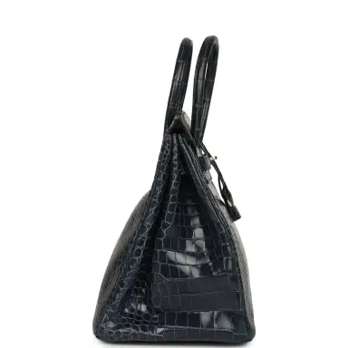HERMÈS Pre-owned Hermes Birkin 35 Bleu Abysse Shiny Porosus Crocodile Palladium Hardware | Thumbnail 3 HERMÈS Pre-owned Hermes Birkin 35 Bleu Abysse Shiny Porosus Crocodile Palladium Hardware | Thumbnail 3