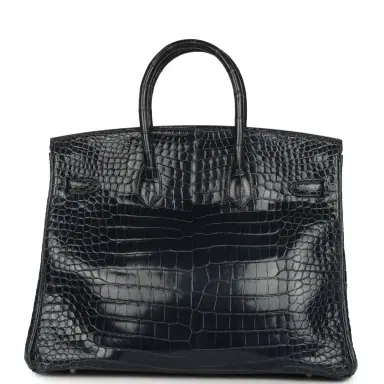 HERMÈS Pre-owned Hermes Birkin 35 Bleu Abysse Shiny Porosus Crocodile Palladium Hardware | Thumbnail 4 HERMÈS Pre-owned Hermes Birkin 35 Bleu Abysse Shiny Porosus Crocodile Palladium Hardware | Thumbnail 4