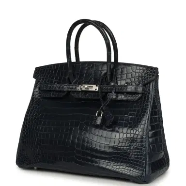 HERMÈS Pre-owned Hermes Birkin 35 Bleu Abysse Shiny Porosus Crocodile Palladium Hardware | Thumbnail 5 HERMÈS Pre-owned Hermes Birkin 35 Bleu Abysse Shiny Porosus Crocodile Palladium Hardware | Thumbnail 5
