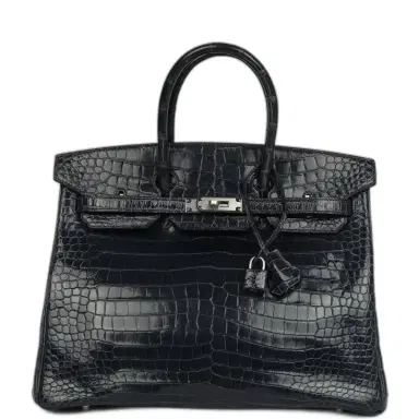 HERMÈS Pre-owned Hermes Birkin 35 Bleu Abysse Shiny Porosus Crocodile Palladium Hardware | Thumbnail 1 HERMÈS Pre-owned Hermes Birkin 35 Bleu Abysse Shiny Porosus Crocodile Palladium Hardware | Thumbnail 1