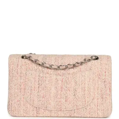 Chanel Vintage Chanel Medium Classic Double Flap Bag Light Pink and White Tweed Silver Hardware | Thumbnail 4 Chanel Vintage Chanel Medium Classic Double Flap Bag Light Pink and White Tweed Silver Hardware | Thumbnail 4