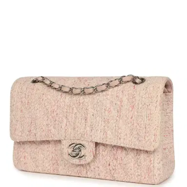 Chanel Vintage Chanel Medium Classic Double Flap Bag Light Pink and White Tweed Silver Hardware | Thumbnail 5 Chanel Vintage Chanel Medium Classic Double Flap Bag Light Pink and White Tweed Silver Hardware | Thumbnail 5