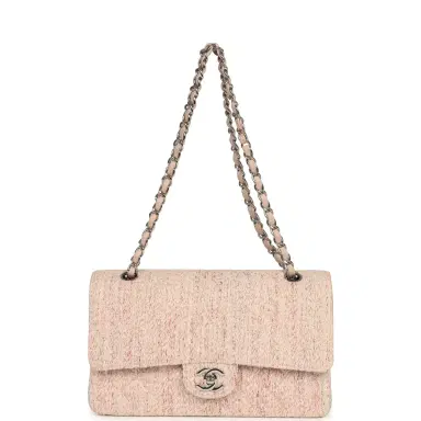 Chanel Vintage Chanel Medium Classic Double Flap Bag Light Pink and White Tweed Silver Hardware | Thumbnail 7 Chanel Vintage Chanel Medium Classic Double Flap Bag Light Pink and White Tweed Silver Hardware | Thumbnail 7