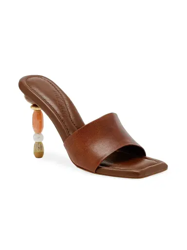 Cult Gaia Women's Mahina 100MM Beaded-Heel Leather Sandals - Saddle - Size 11 | Thumbnail 2 Cult Gaia Women's Mahina 100MM Beaded-Heel Leather Sandals - Saddle - Size 11 | Thumbnail 2