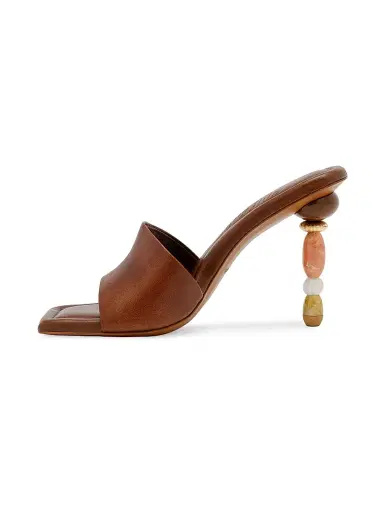Cult Gaia Women's Mahina 100MM Beaded-Heel Leather Sandals - Saddle - Size 11 | Thumbnail 4 Cult Gaia Women's Mahina 100MM Beaded-Heel Leather Sandals - Saddle - Size 11 | Thumbnail 4