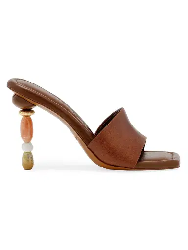 Cult Gaia Women's Mahina 100MM Beaded-Heel Leather Sandals - Saddle - Size 11 | Thumbnail 1 Cult Gaia Women's Mahina 100MM Beaded-Heel Leather Sandals - Saddle - Size 11 | Thumbnail 1