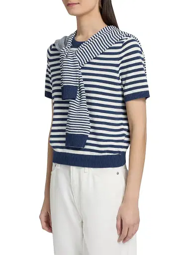 dh New York Women's Joan Striped Tie Blouse - Indigo Combo | Thumbnail 4 dh New York Women's Joan Striped Tie Blouse - Indigo Combo | Thumbnail 4