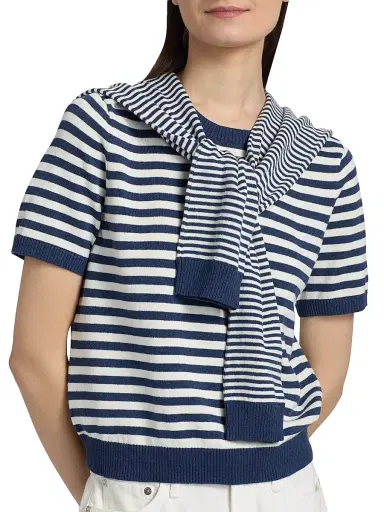 dh New York Women's Joan Striped Tie Blouse - Indigo Combo | Thumbnail 7 dh New York Women's Joan Striped Tie Blouse - Indigo Combo | Thumbnail 7