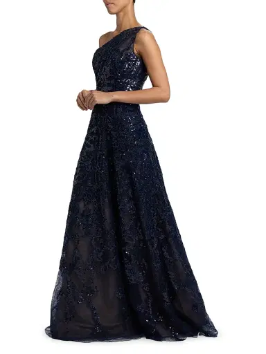 Rene Ruiz Collection Women's Embellished Tulle One-Shoulder A-Line Gown - Navy | Thumbnail 2 Rene Ruiz Collection Women's Embellished Tulle One-Shoulder A-Line Gown - Navy | Thumbnail 2