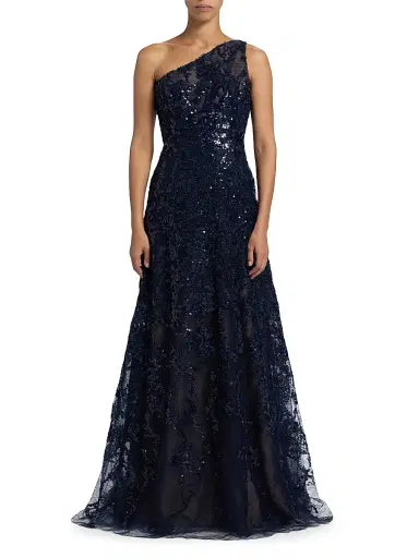 Rene Ruiz Collection Women's Embellished Tulle One-Shoulder A-Line Gown - Navy | Thumbnail 3 Rene Ruiz Collection Women's Embellished Tulle One-Shoulder A-Line Gown - Navy | Thumbnail 3