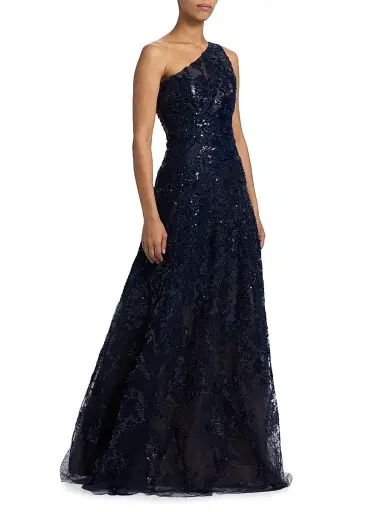 Rene Ruiz Collection Women's Embellished Tulle One-Shoulder A-Line Gown - Navy | Thumbnail 4 Rene Ruiz Collection Women's Embellished Tulle One-Shoulder A-Line Gown - Navy | Thumbnail 4