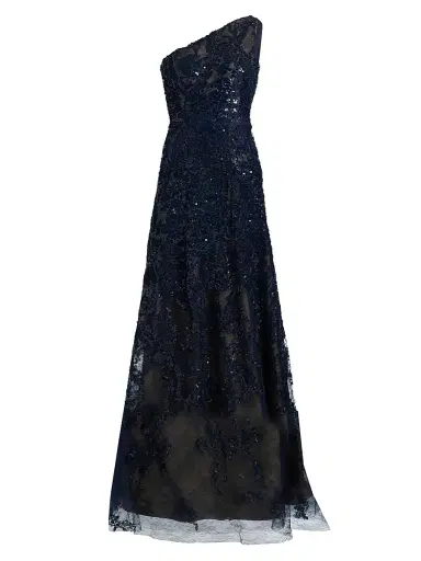 Rene Ruiz Collection Women's Embellished Tulle One-Shoulder A-Line Gown - Navy | Thumbnail 1 Rene Ruiz Collection Women's Embellished Tulle One-Shoulder A-Line Gown - Navy | Thumbnail 1