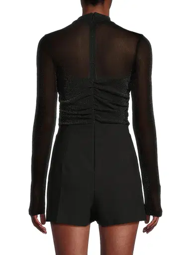 Black Halo Women's Leonarda Mesh Metallic Long-Sleeve Romper - Glistening Black | Thumbnail 5 Black Halo Women's Leonarda Mesh Metallic Long-Sleeve Romper - Glistening Black | Thumbnail 5
