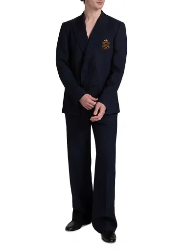 Dolce & Gabbana Men's Collegiate Logo Wool Double-Breasted Blazer - Blu Scurissimo | Thumbnail 2 Dolce & Gabbana Men's Collegiate Logo Wool Double-Breasted Blazer - Blu Scurissimo | Thumbnail 2
