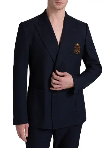 Dolce & Gabbana Men's Collegiate Logo Wool Double-Breasted Blazer - Blu Scurissimo | Thumbnail 3 Dolce & Gabbana Men's Collegiate Logo Wool Double-Breasted Blazer - Blu Scurissimo | Thumbnail 3