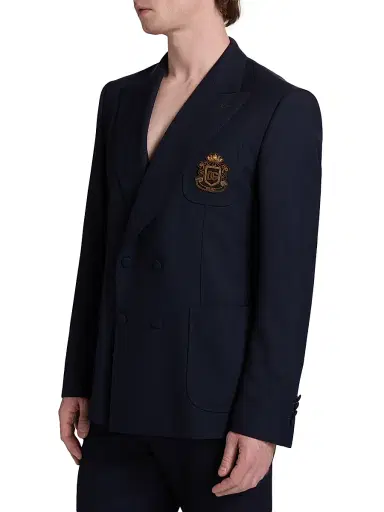 Dolce & Gabbana Men's Collegiate Logo Wool Double-Breasted Blazer - Blu Scurissimo | Thumbnail 4 Dolce & Gabbana Men's Collegiate Logo Wool Double-Breasted Blazer - Blu Scurissimo | Thumbnail 4