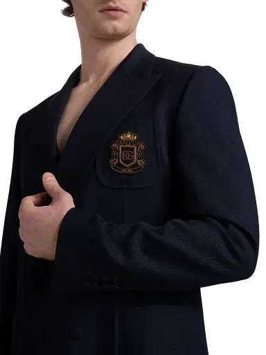 Dolce & Gabbana Men's Collegiate Logo Wool Double-Breasted Blazer - Blu Scurissimo | Thumbnail 6 Dolce & Gabbana Men's Collegiate Logo Wool Double-Breasted Blazer - Blu Scurissimo | Thumbnail 6